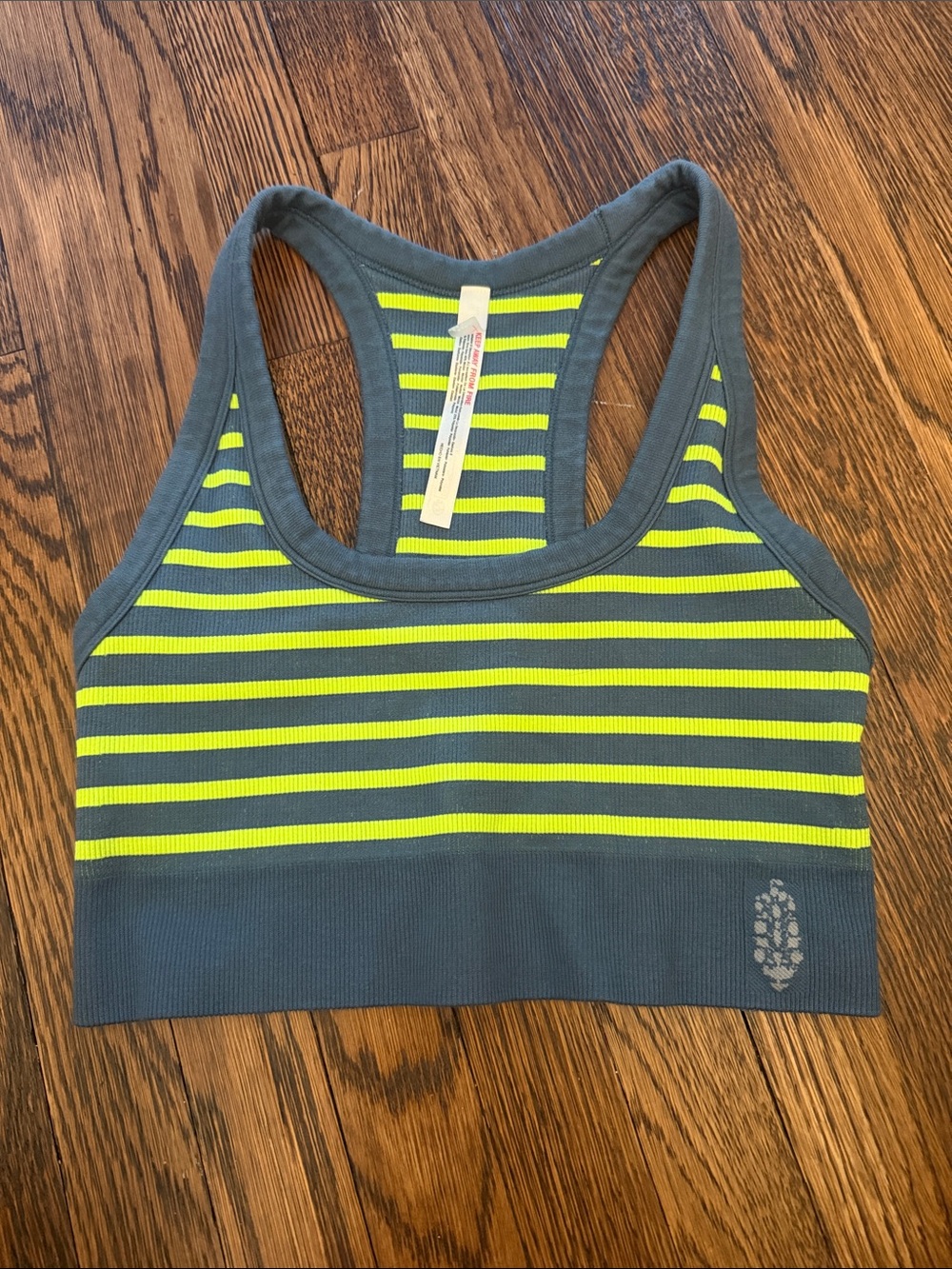 Free People Movement Striped Racerback Sports Bra - Neon Yellow & Gray